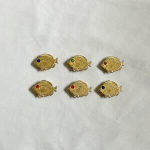 set of 6 vintage gold tone fish button covers